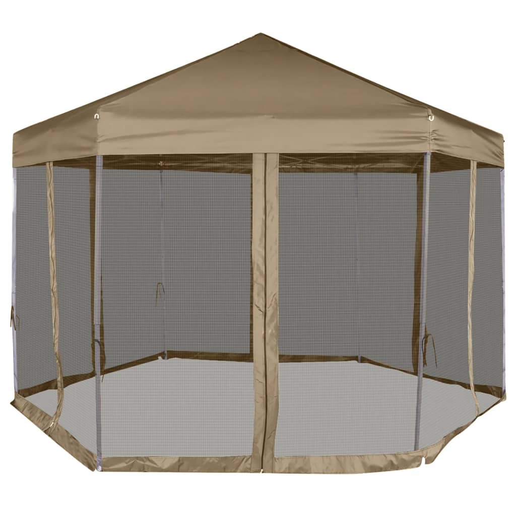 Partytent pop-up zeshoekig met 6 zijwanden 3,6x3,1 m crèmewit