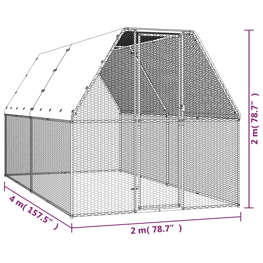 Buitenhok voor kippen 3x4x2 m gegalvaniseerd staal