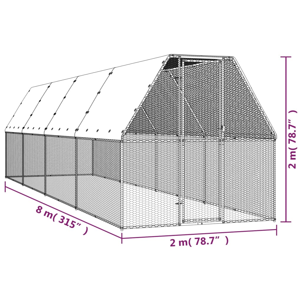 Buitenhok voor kippen 3x4x2 m gegalvaniseerd staal