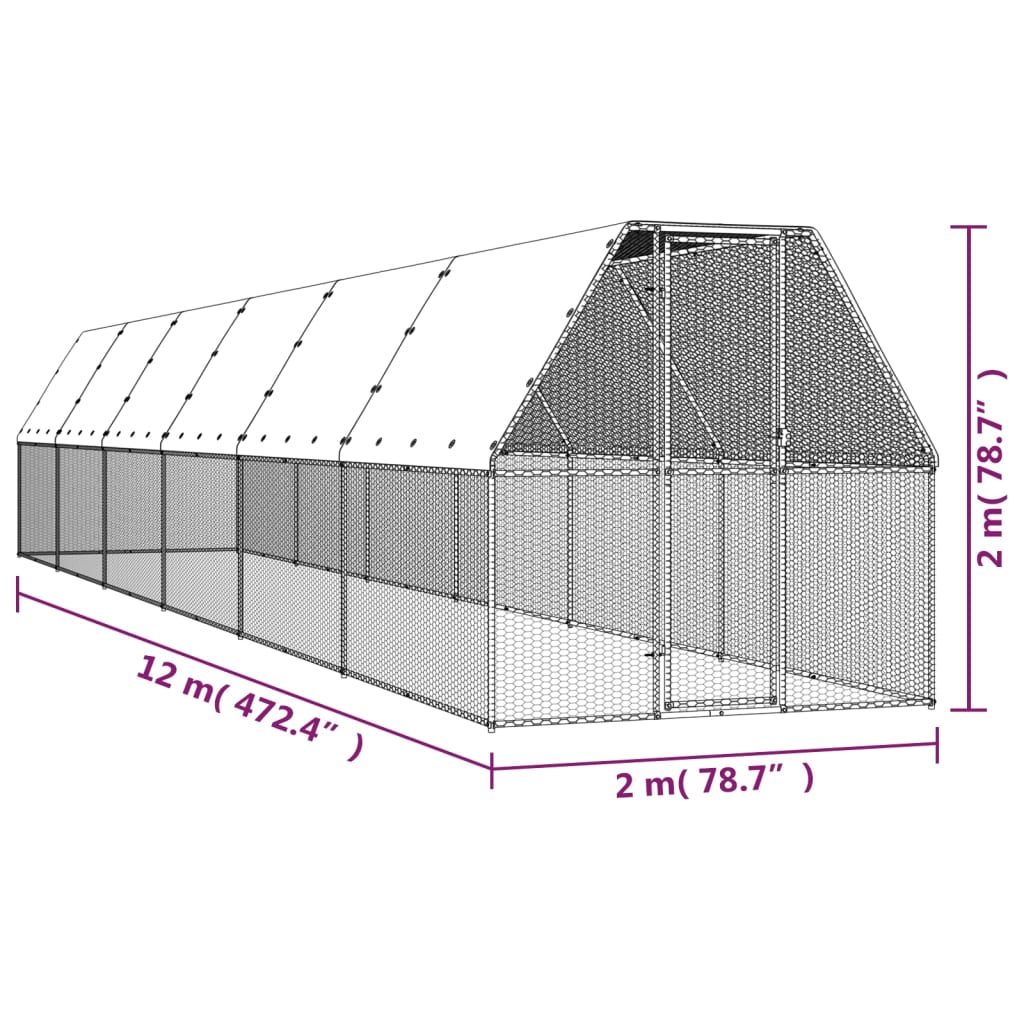 Buitenhok voor kippen 3x4x2 m gegalvaniseerd staal