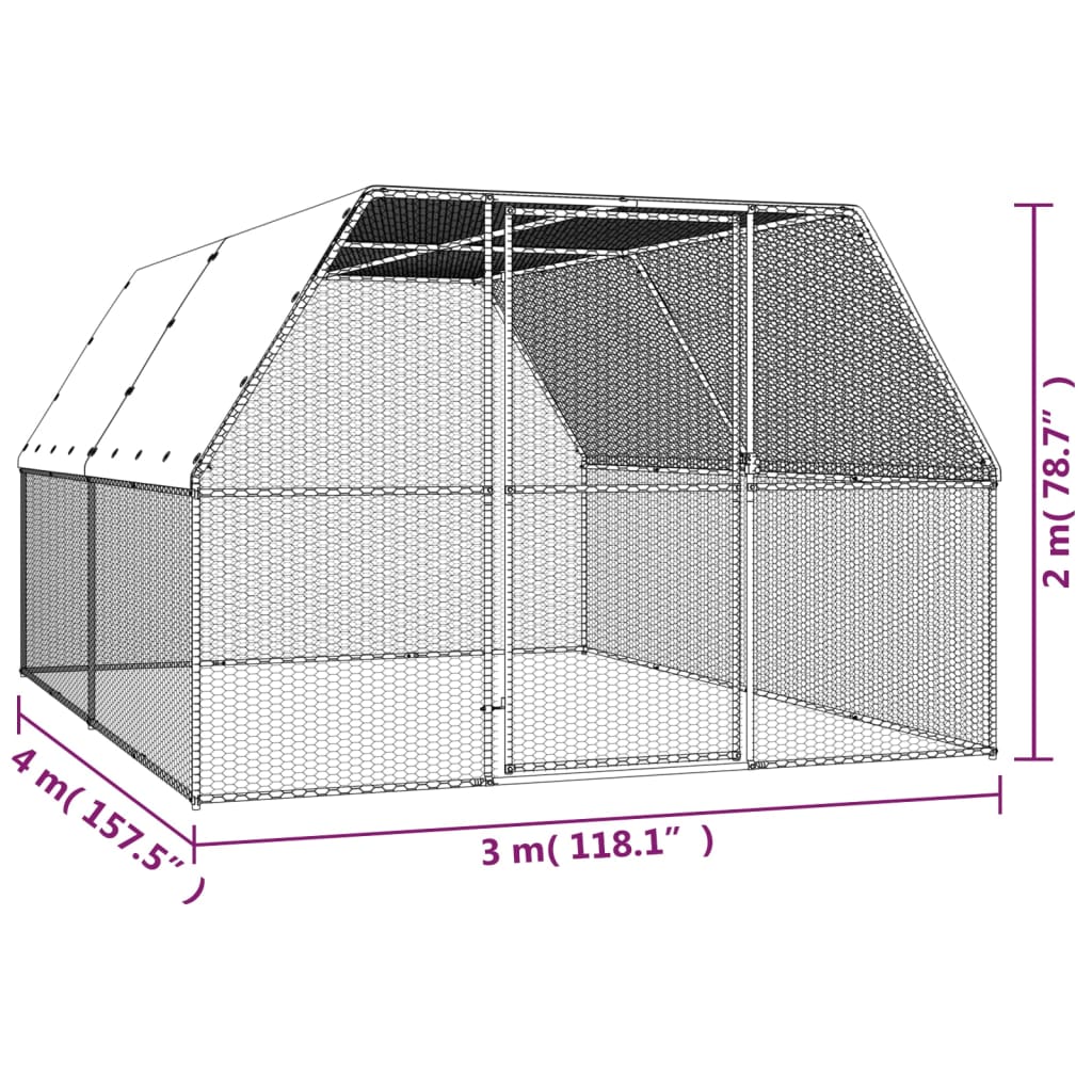 Buitenhok voor kippen 3x4x2 m gegalvaniseerd staal