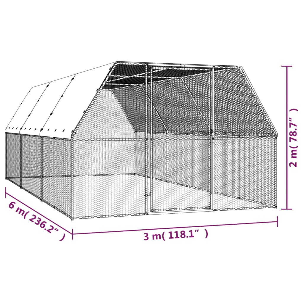 Buitenhok voor kippen 3x4x2 m gegalvaniseerd staal