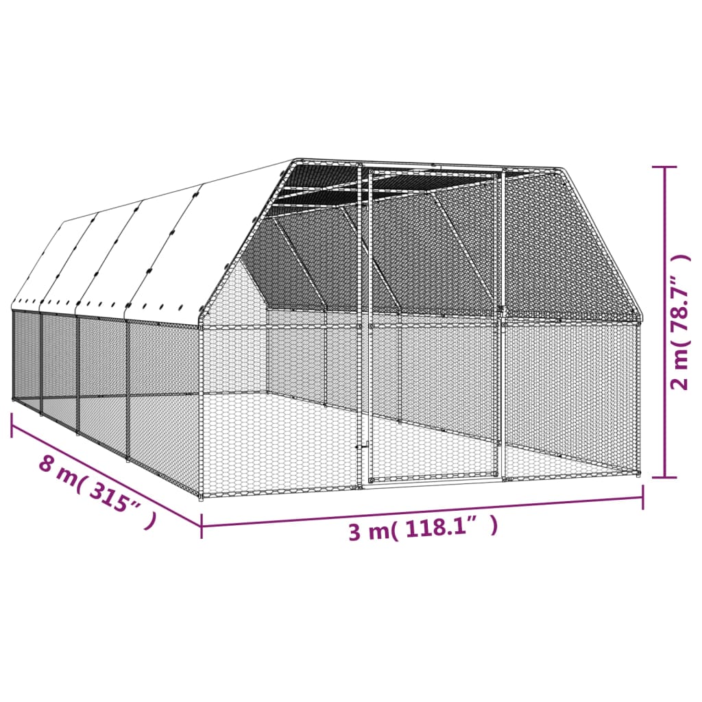 Buitenhok voor kippen 3x4x2 m gegalvaniseerd staal