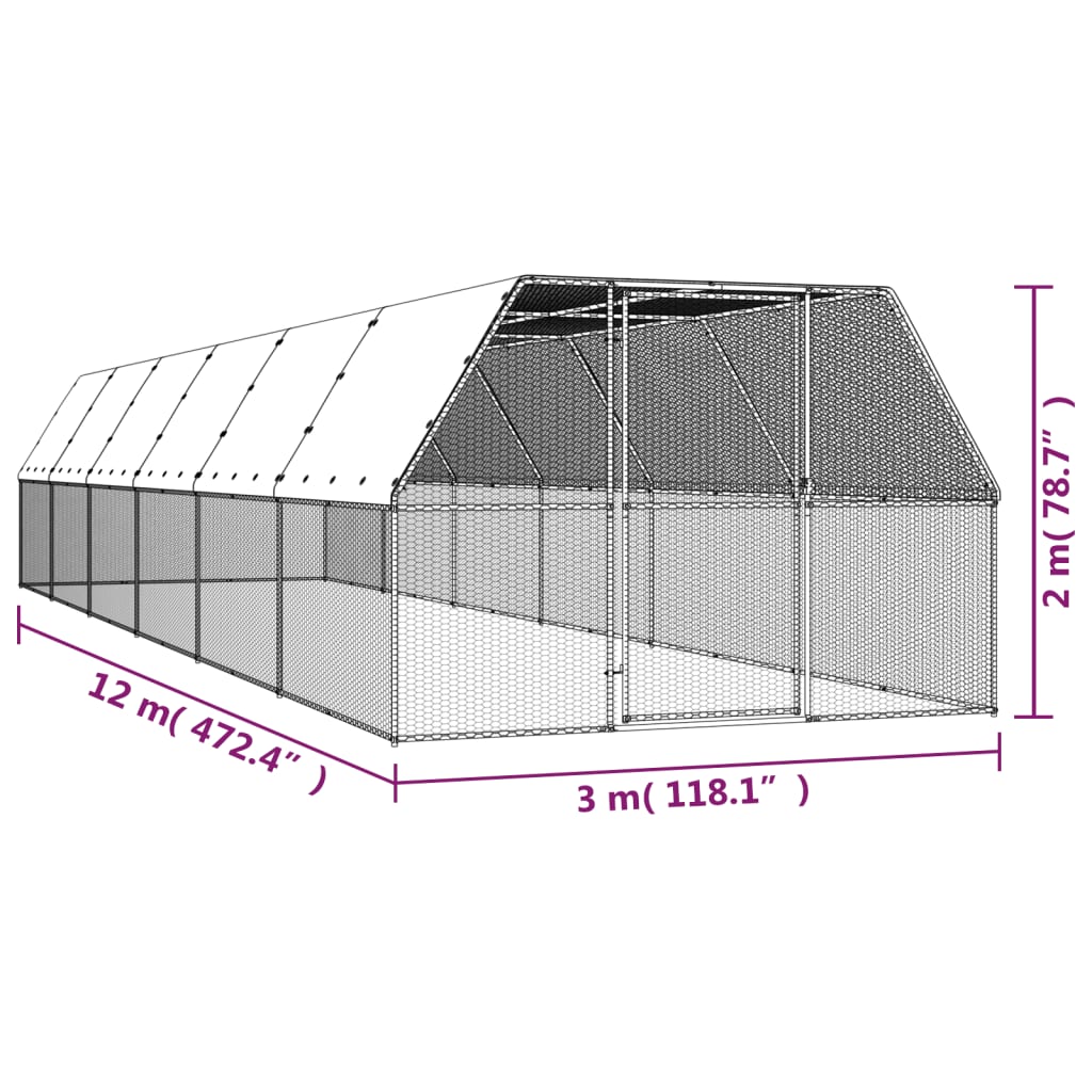 Buitenhok voor kippen 3x4x2 m gegalvaniseerd staal