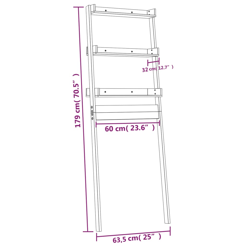 Toiletrek 63,5x32x179 cm massief grenenhout honingbruin