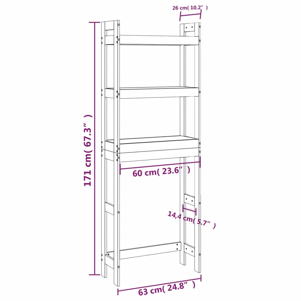 Toiletrek 63x26x171 cm massief grenenhout