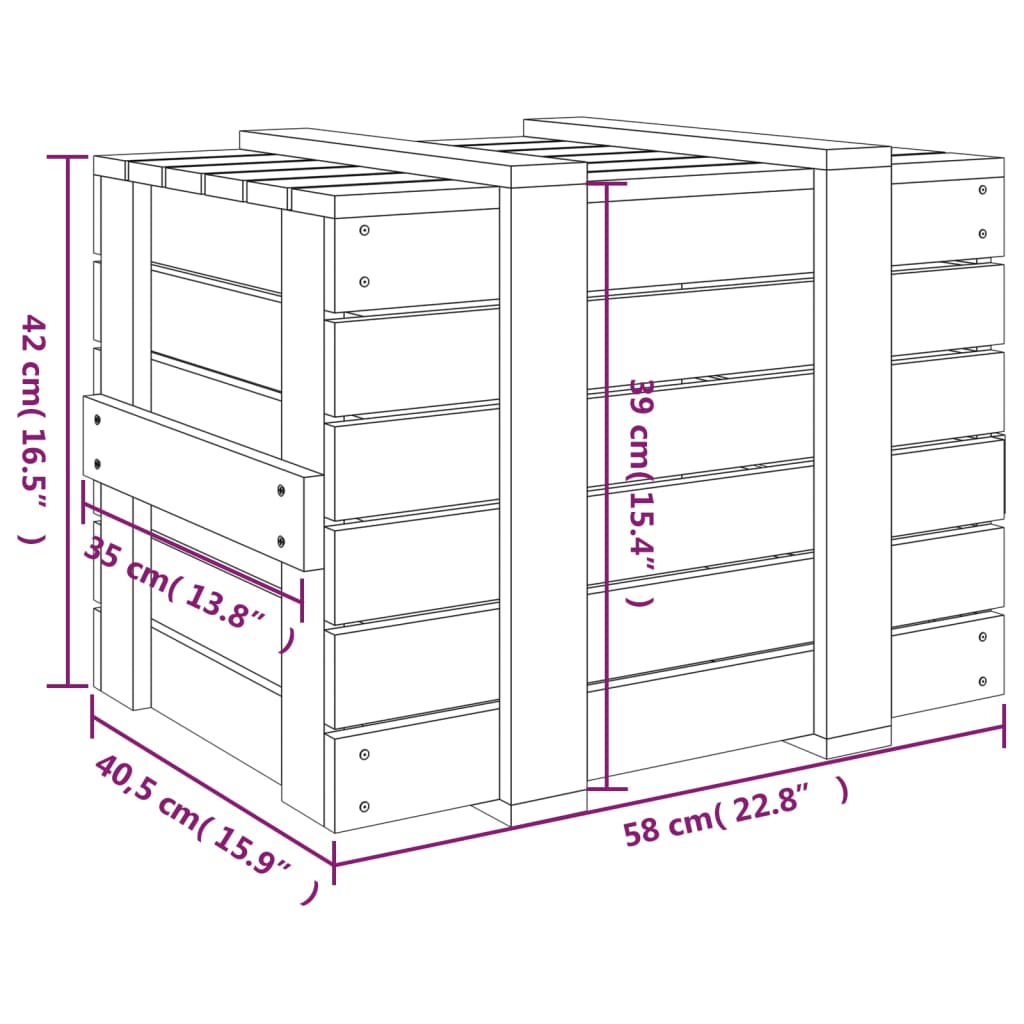 Opbergbox 58x40,5x42 cm massief grenenhout