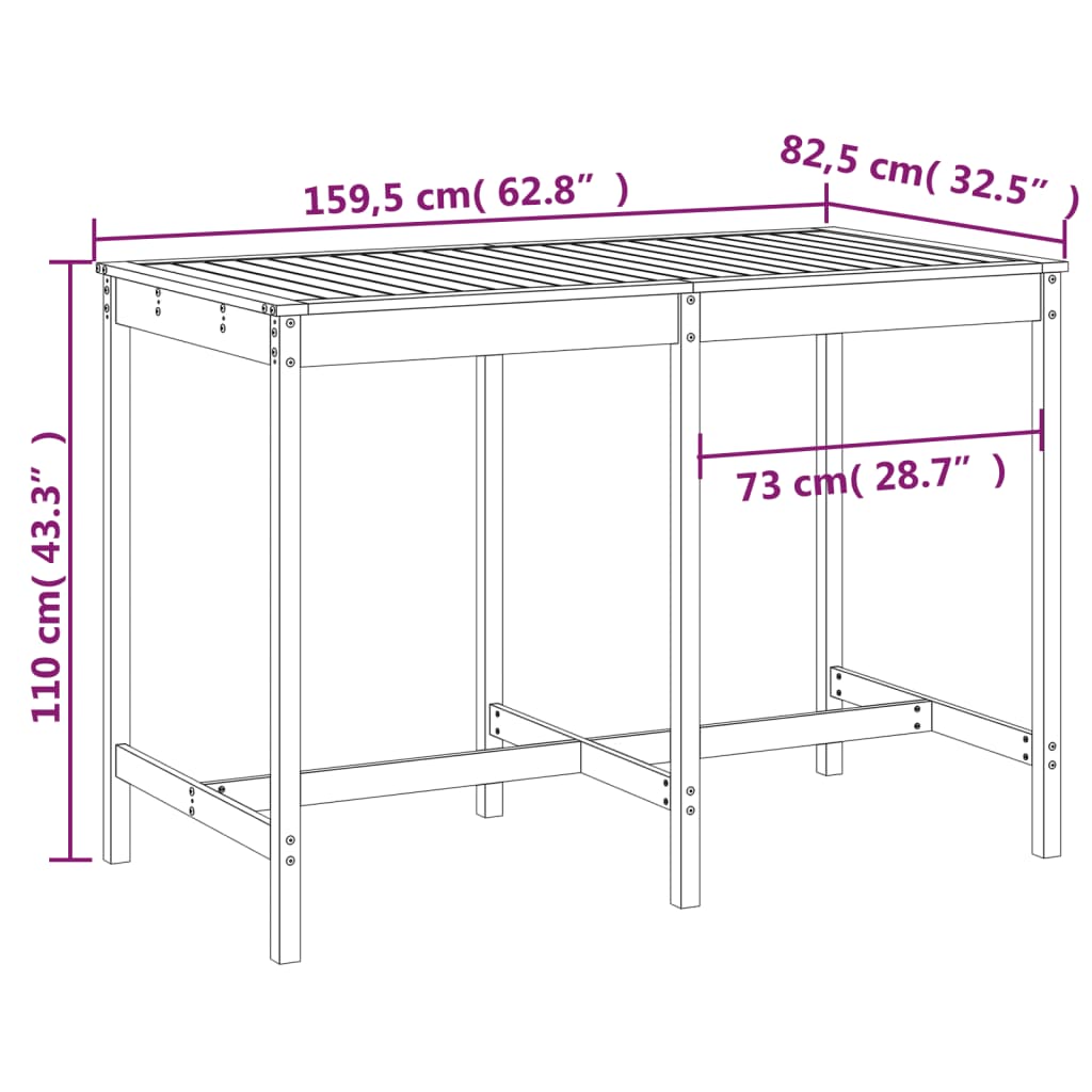 Tuintafel 82,5x82,5x110 cm massief