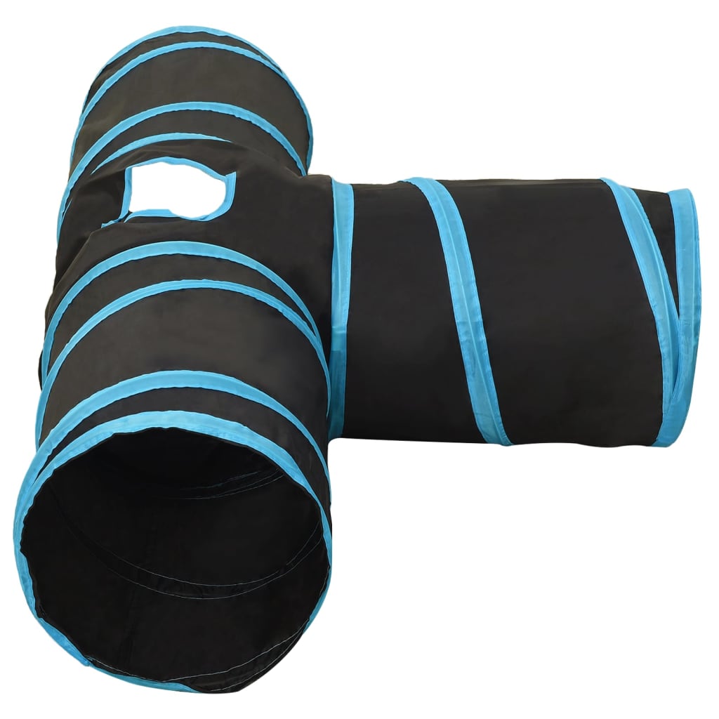 Kattentunnel 3-voudig 90 cm polyester zwart en blauw