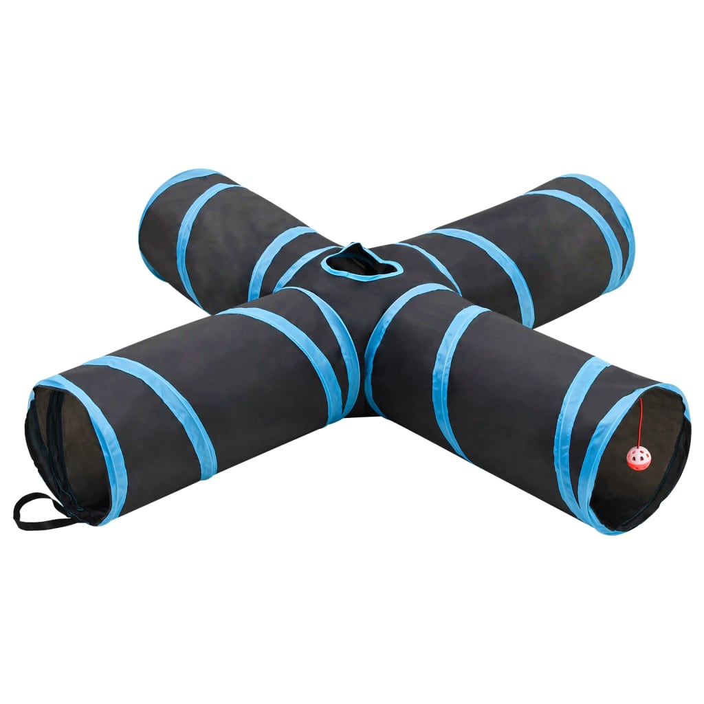 Kattentunnel 3-voudig 90 cm polyester zwart en blauw