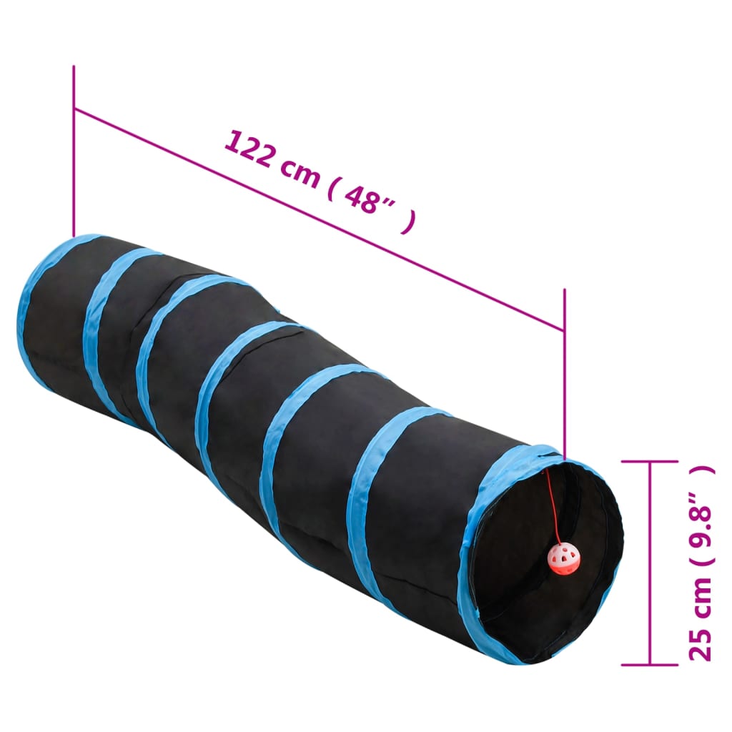 Kattentunnel 3-voudig 25 cm polyester zwart en blauw