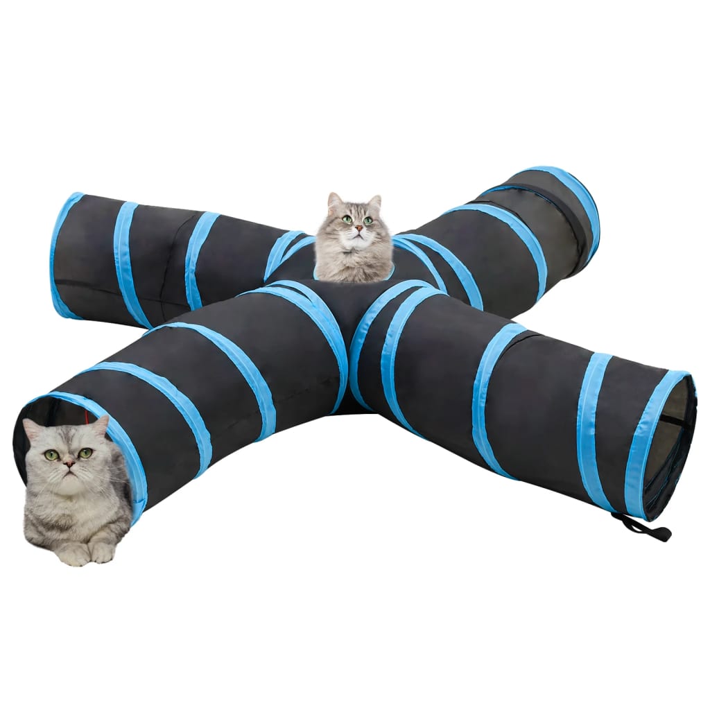 Kattentunnel 3-voudig 25 cm polyester zwart en blauw