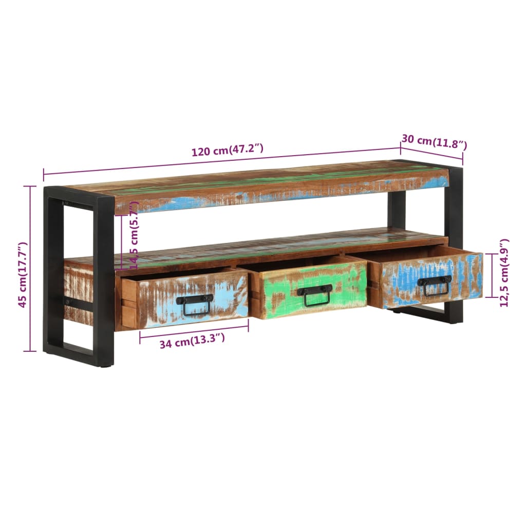 Tv-meubel 120x30x45 cm massief gerecycled hout