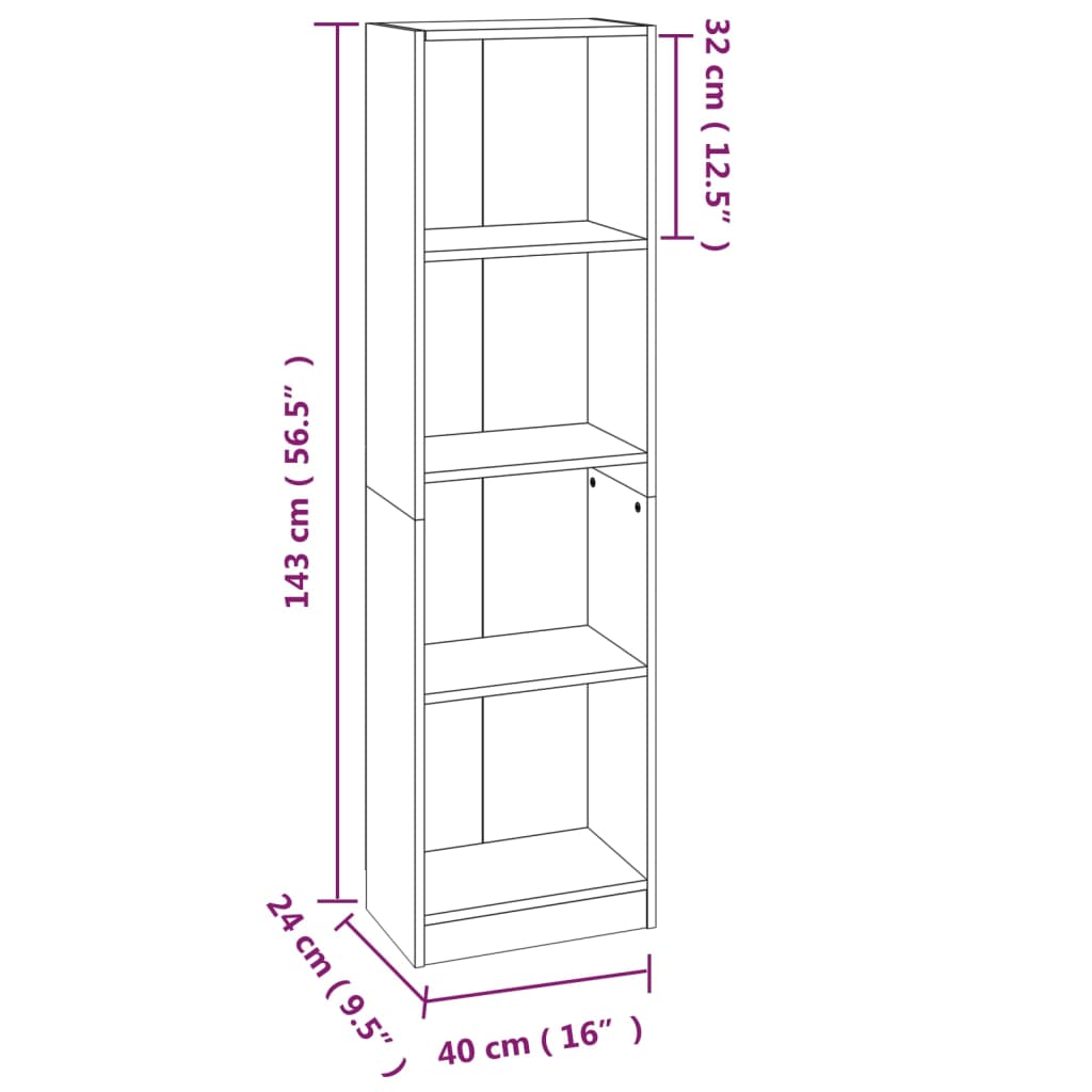 Boekenkast met 4 schappen 80x24x142 cm hout