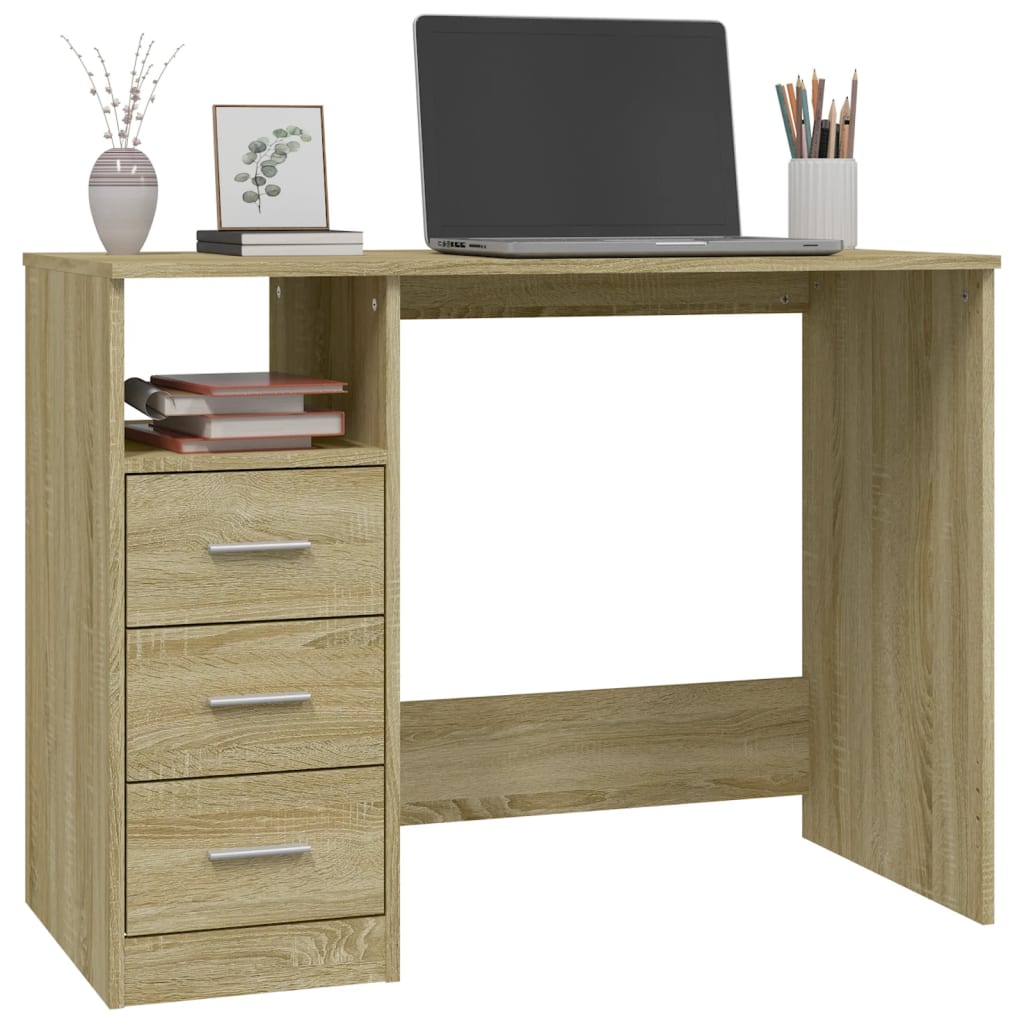 Bureau met lades 102x50x76 cm bewerkt hout bruin eikenkleur