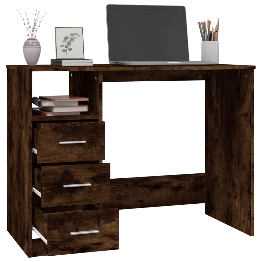 Bureau met lades 102x50x76 cm bewerkt hout bruin eikenkleur