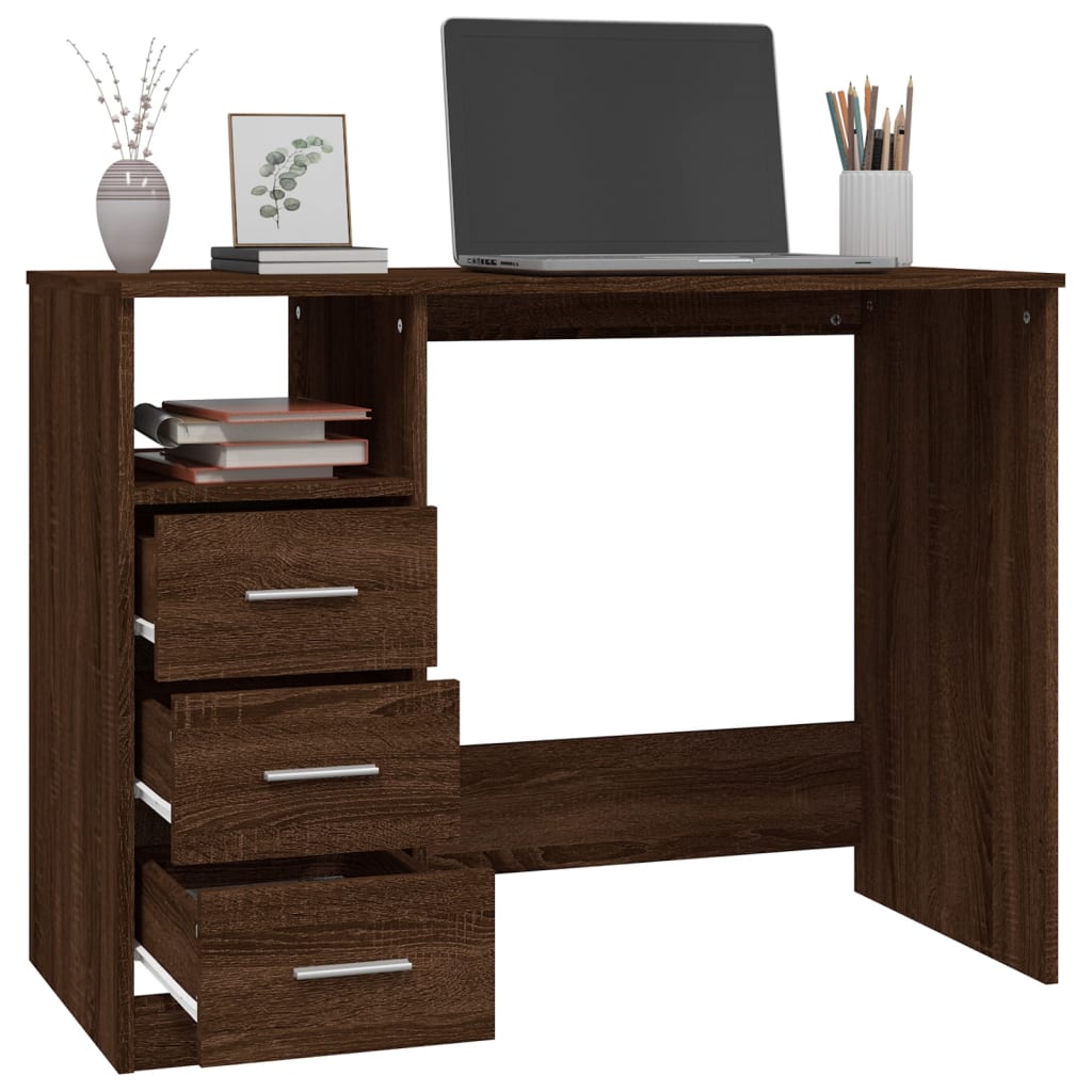 Bureau met lades 102x50x76 cm bewerkt hout bruin eikenkleur