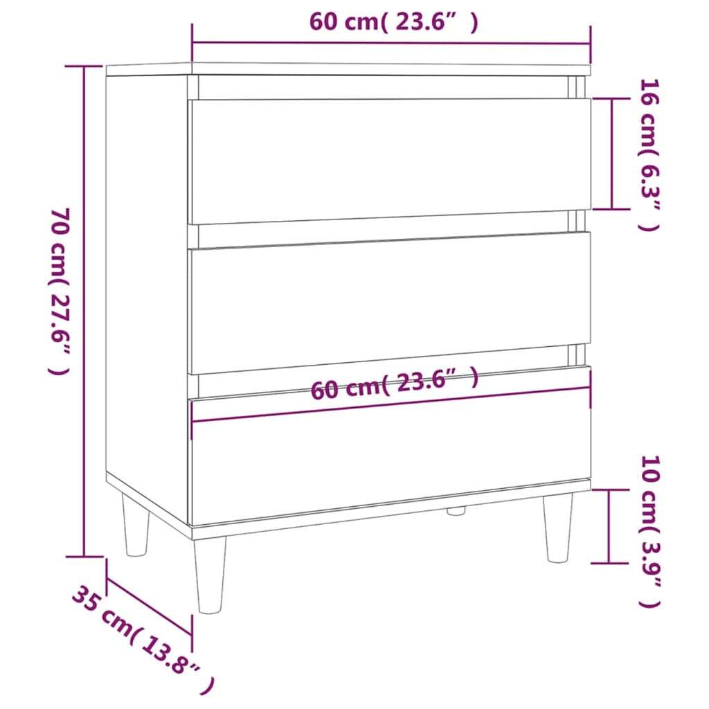 Dressoir 60x35x70 cm bewerkt hout