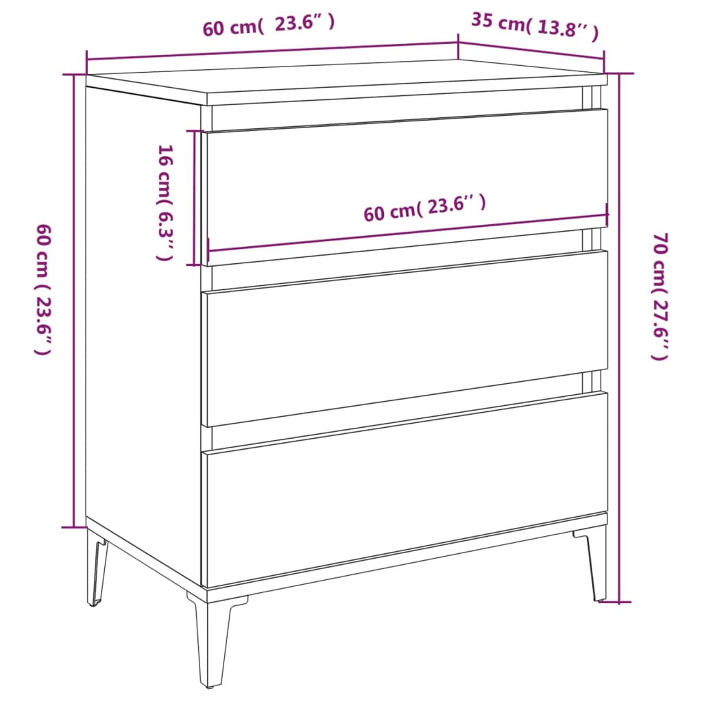 Dressoir 60x30x75 cm bewerkt hout eikenkleurig