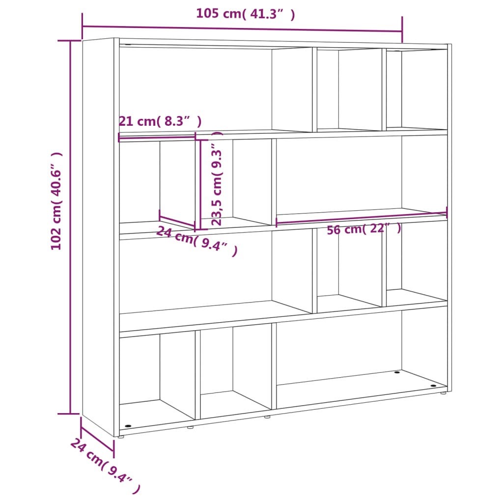 Boekenkast/kamerscherm 105x24x102 cm