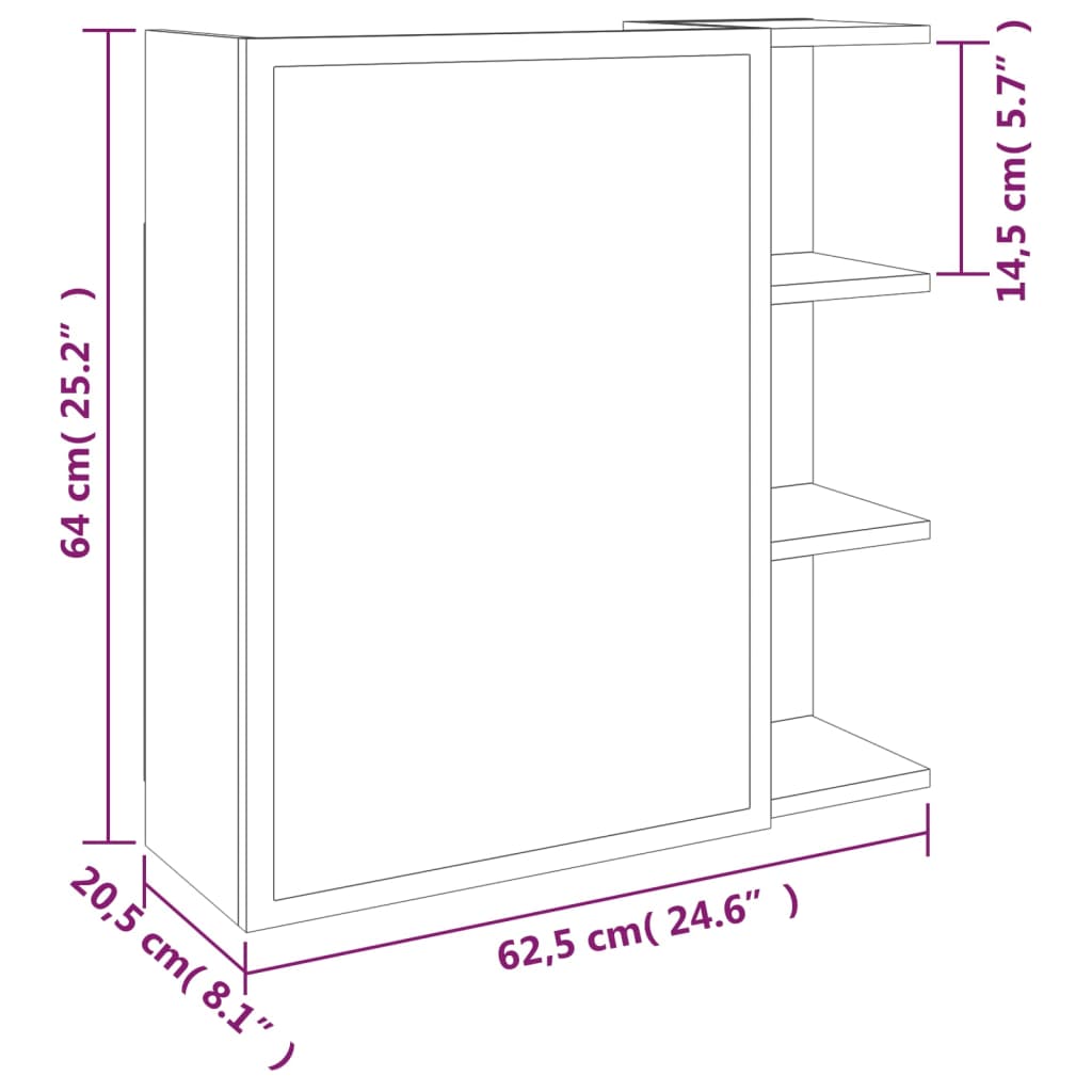 Badkamerspiegelkast 62,5x20,5x64 cm bewerkt hout