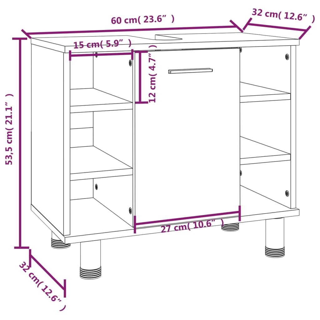 Badkamerkast 60x32x53,5 cm bewerkt hout eikenkleur