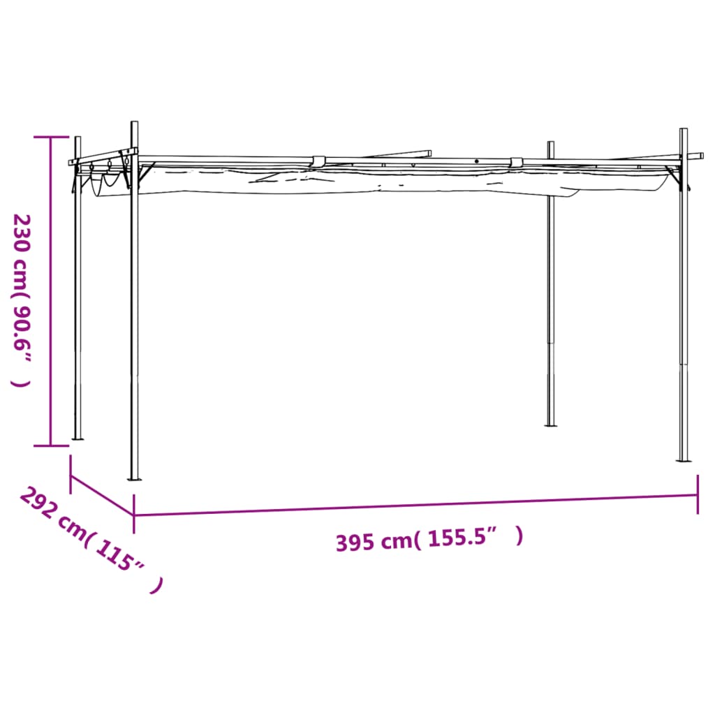 Pergola with retractable roof 395x292x230 cream-colored