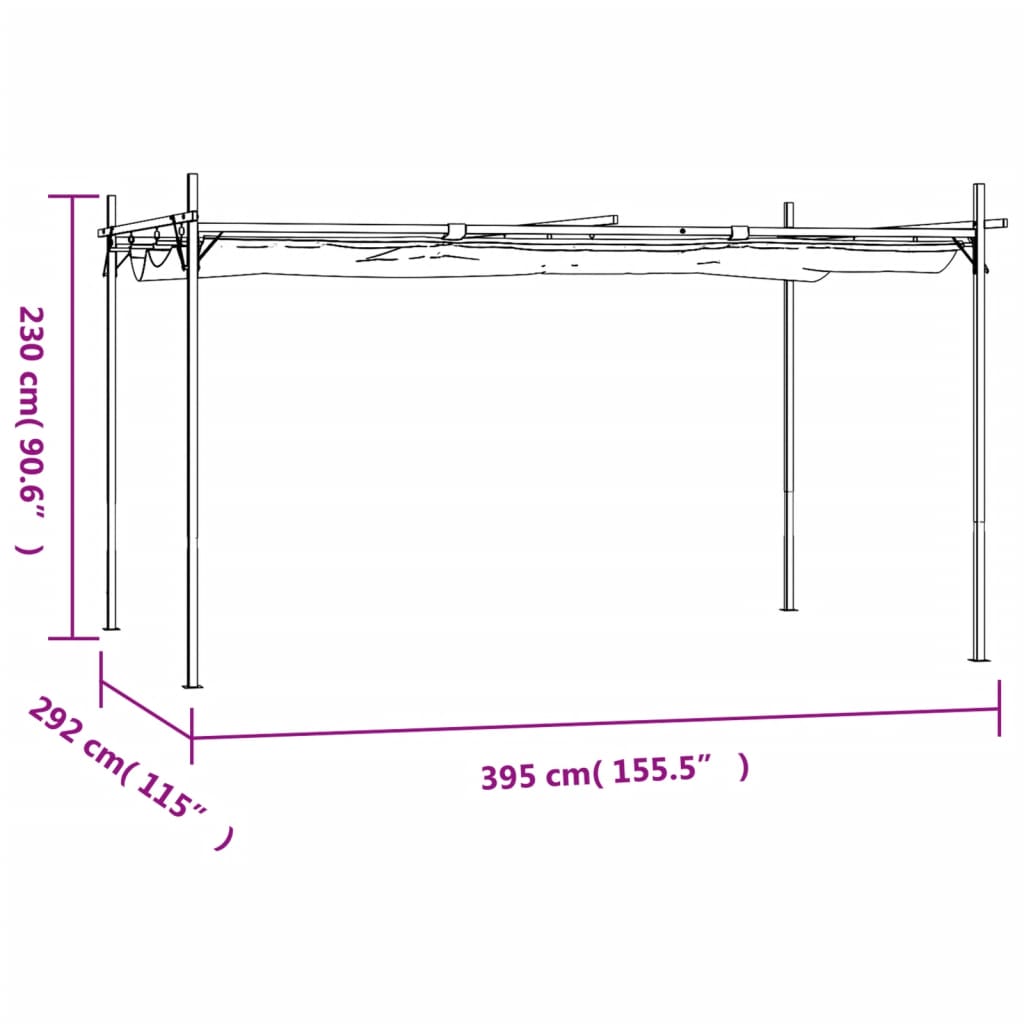 Pergola with retractable roof 395x292x230 cream-colored