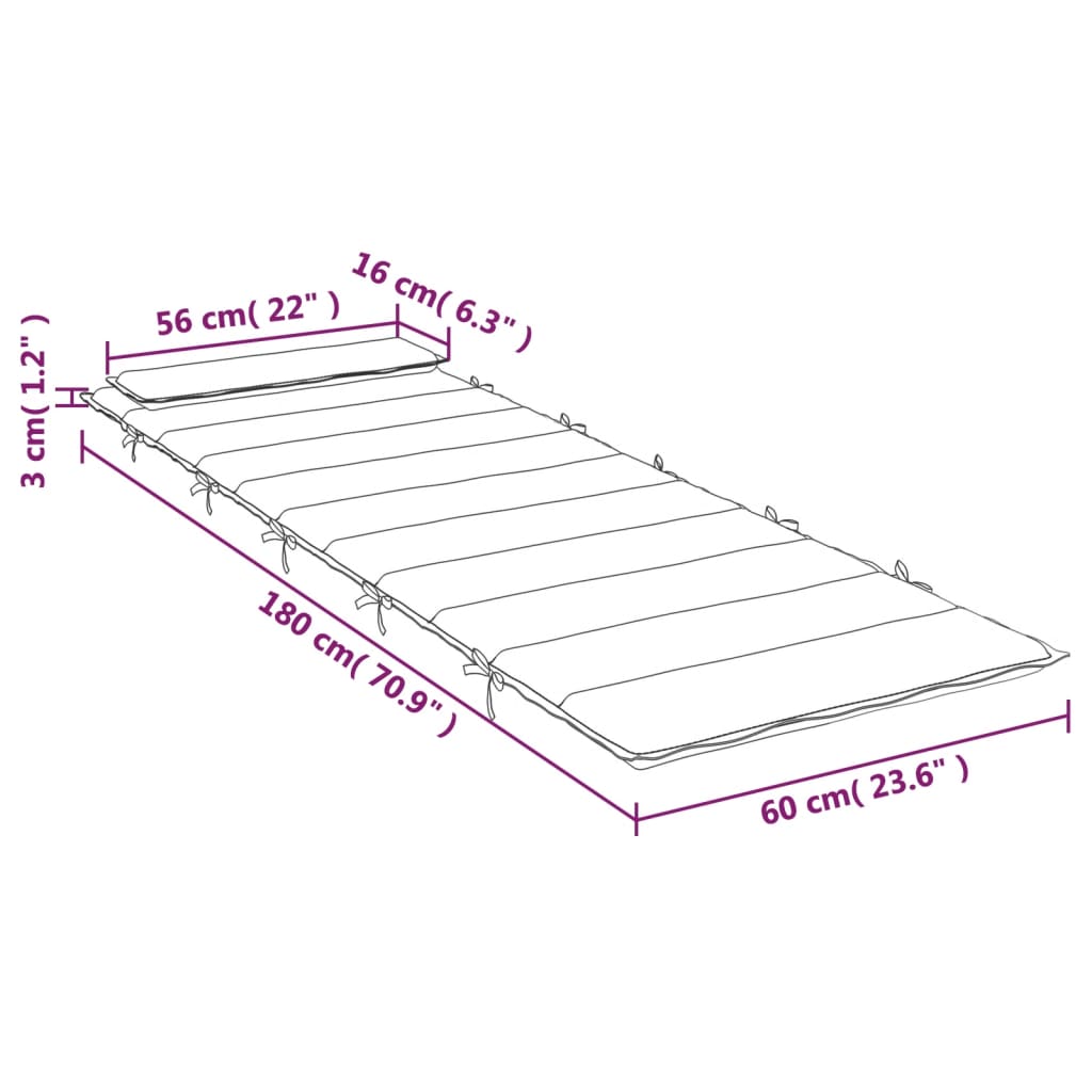 Ligbedkussen 180x60x3 cm oxford stof meerkleurig