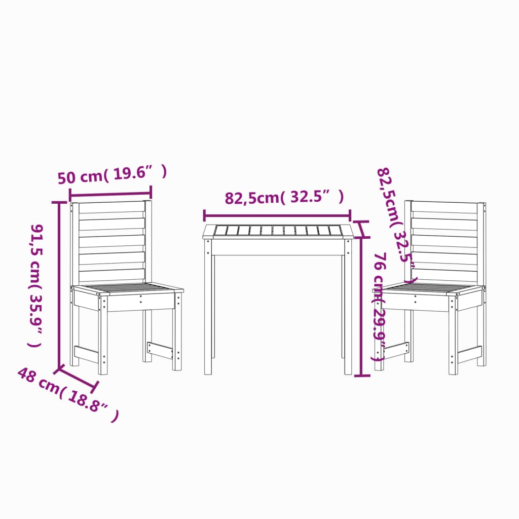 3-delige Bistroset massief