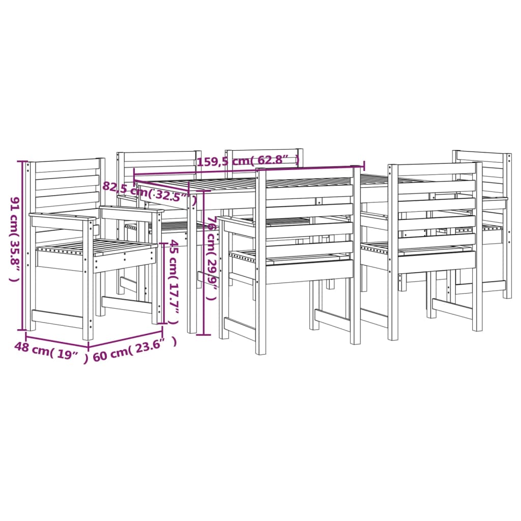 7-delige Tuinset massief