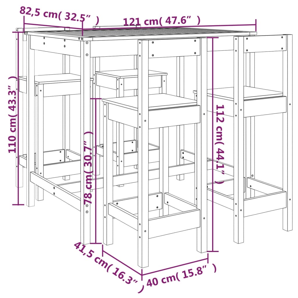 5-delige Barset massief grenenhout