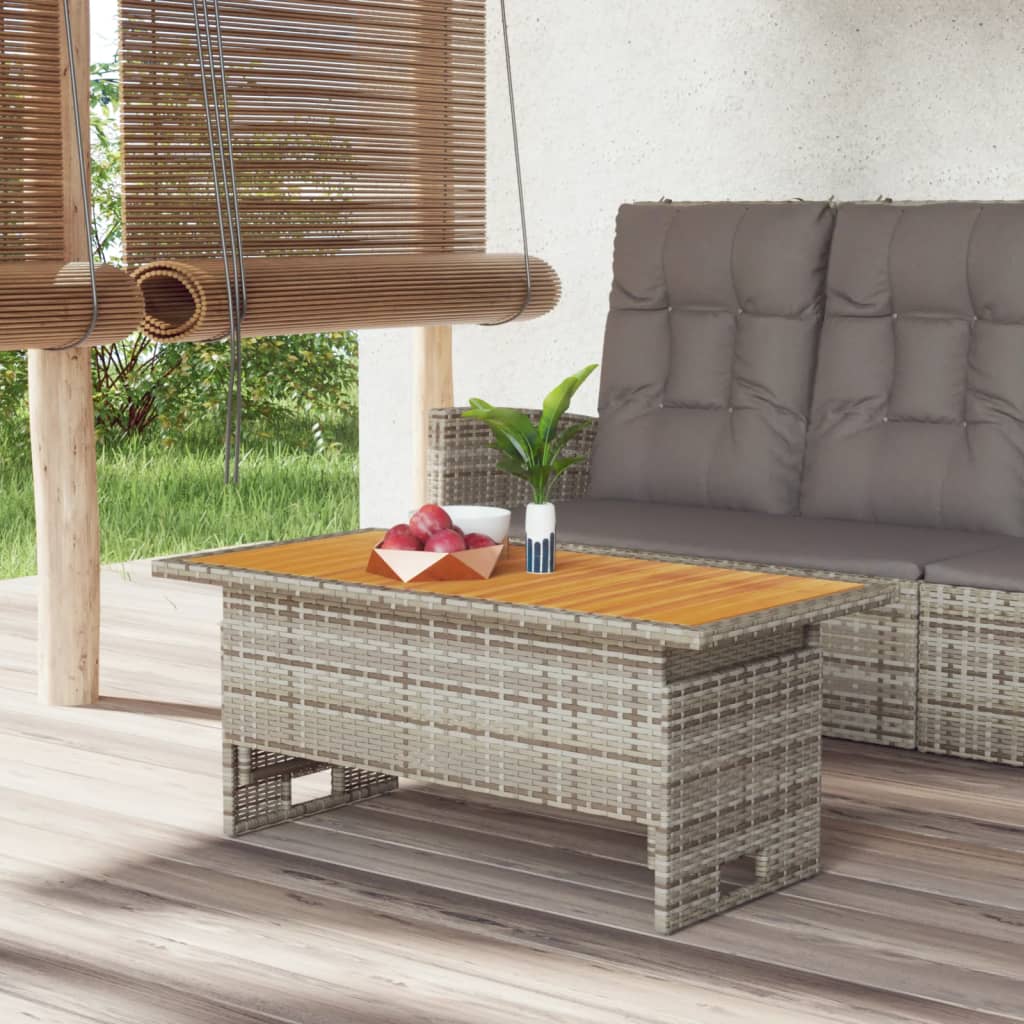 Tuintafel 100x50x43/63 cm acaciahout en poly rattan grijs