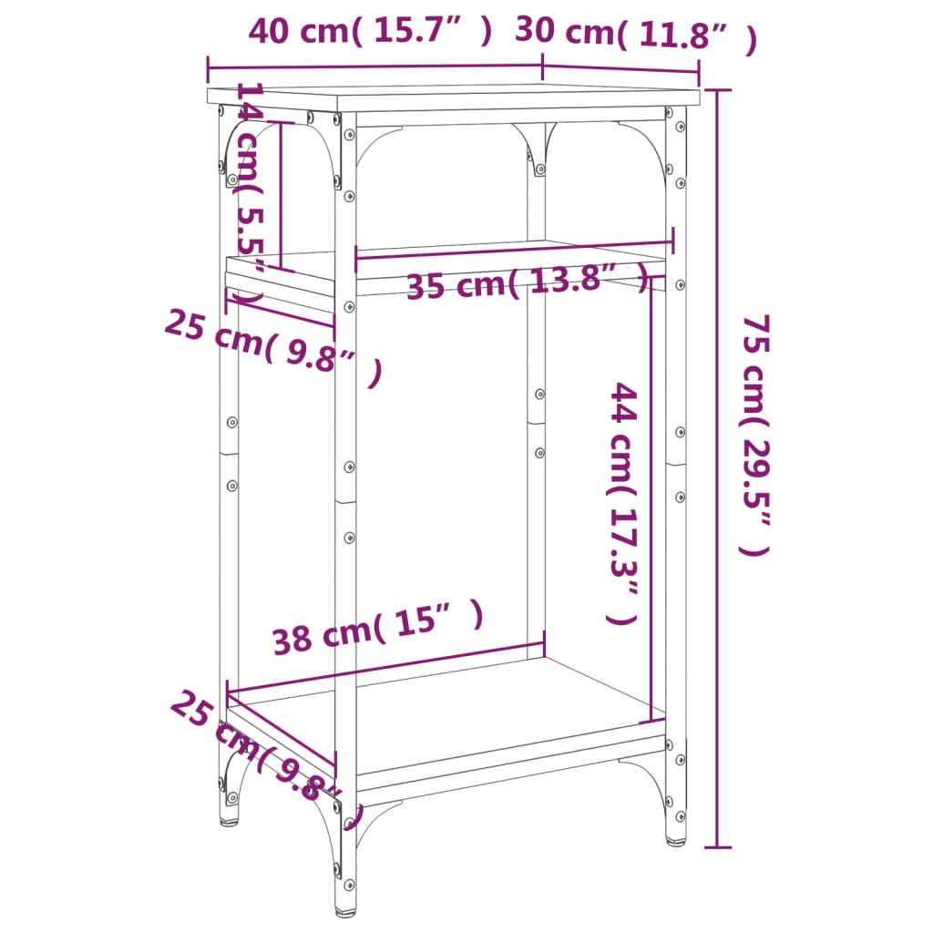 Bijzettafel 40x30x75 cm bewerkt hout eikenkleurig