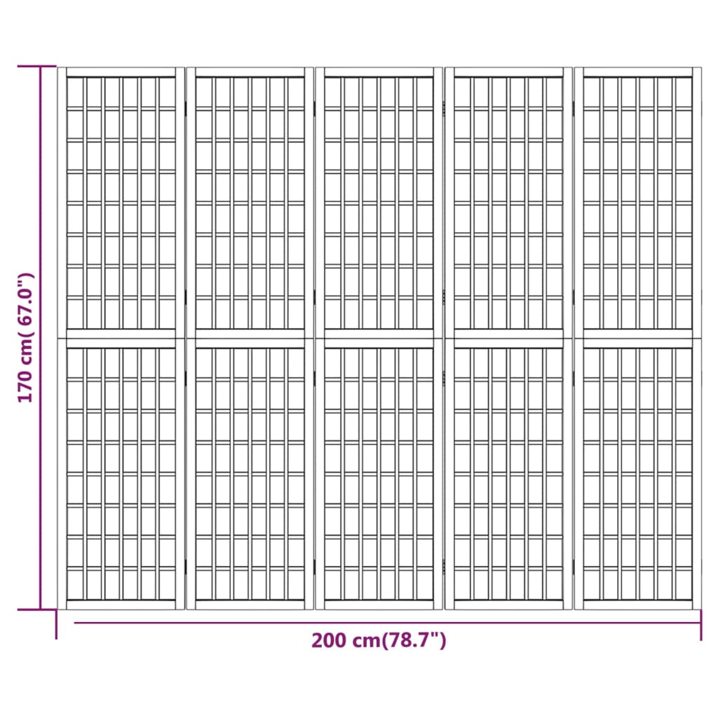 Kamerscherm inklapbaar 5 panelen Japanse stijl 200x170 cm