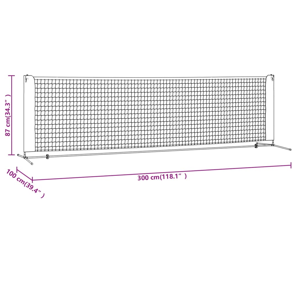 Tennisnet 400x100x87 cm polyester zwart en rood