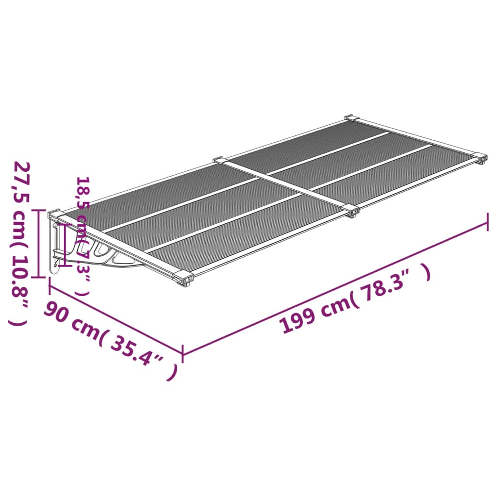 Deurluifel 239x90 cm polycarbonaat zwart en transparant