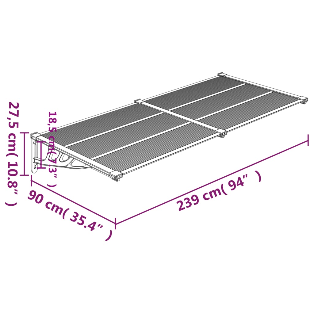 Deurluifel 239x90 cm polycarbonaat zwart en transparant