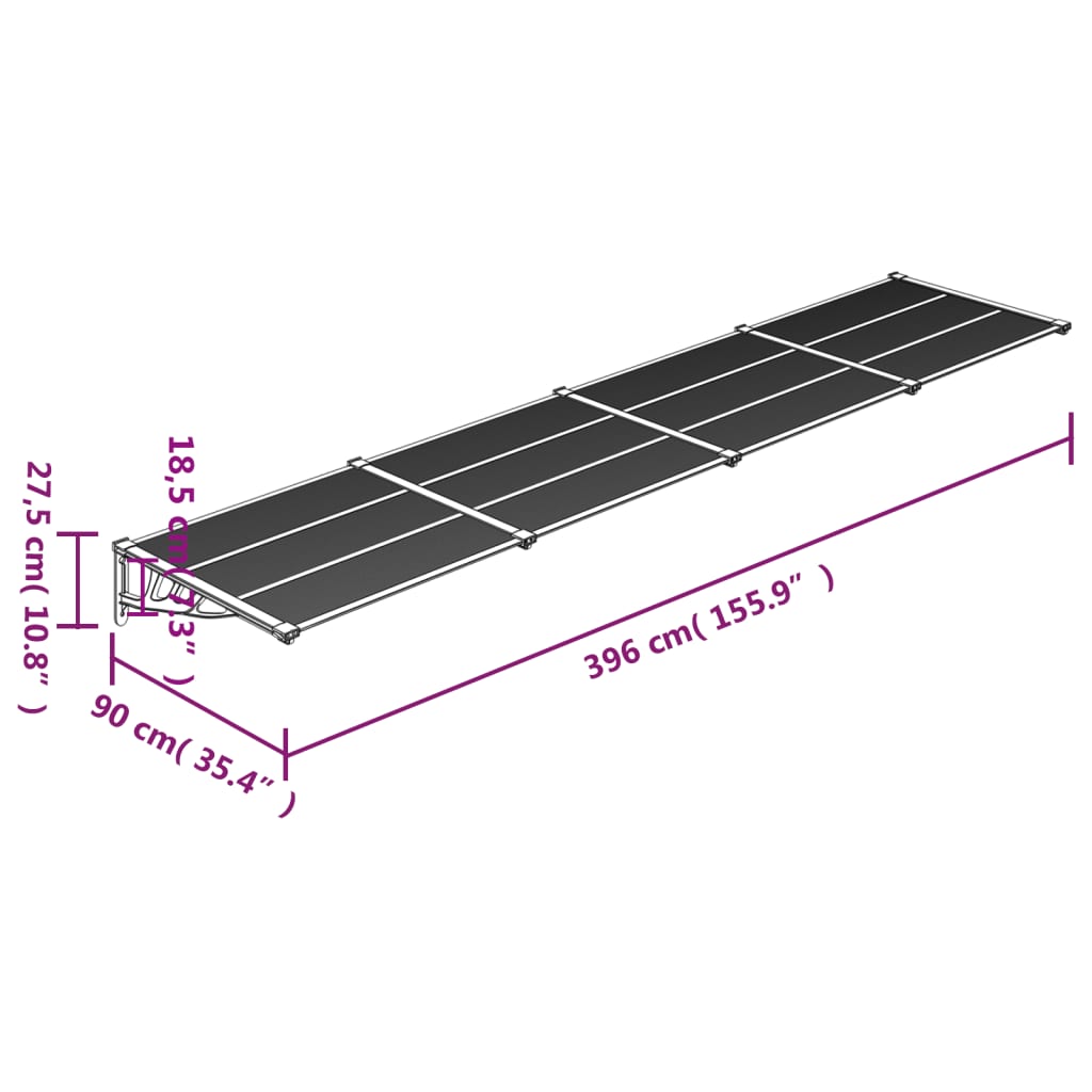 Deurluifel 297,5x90 cm polycarbonaat zwart en transparant