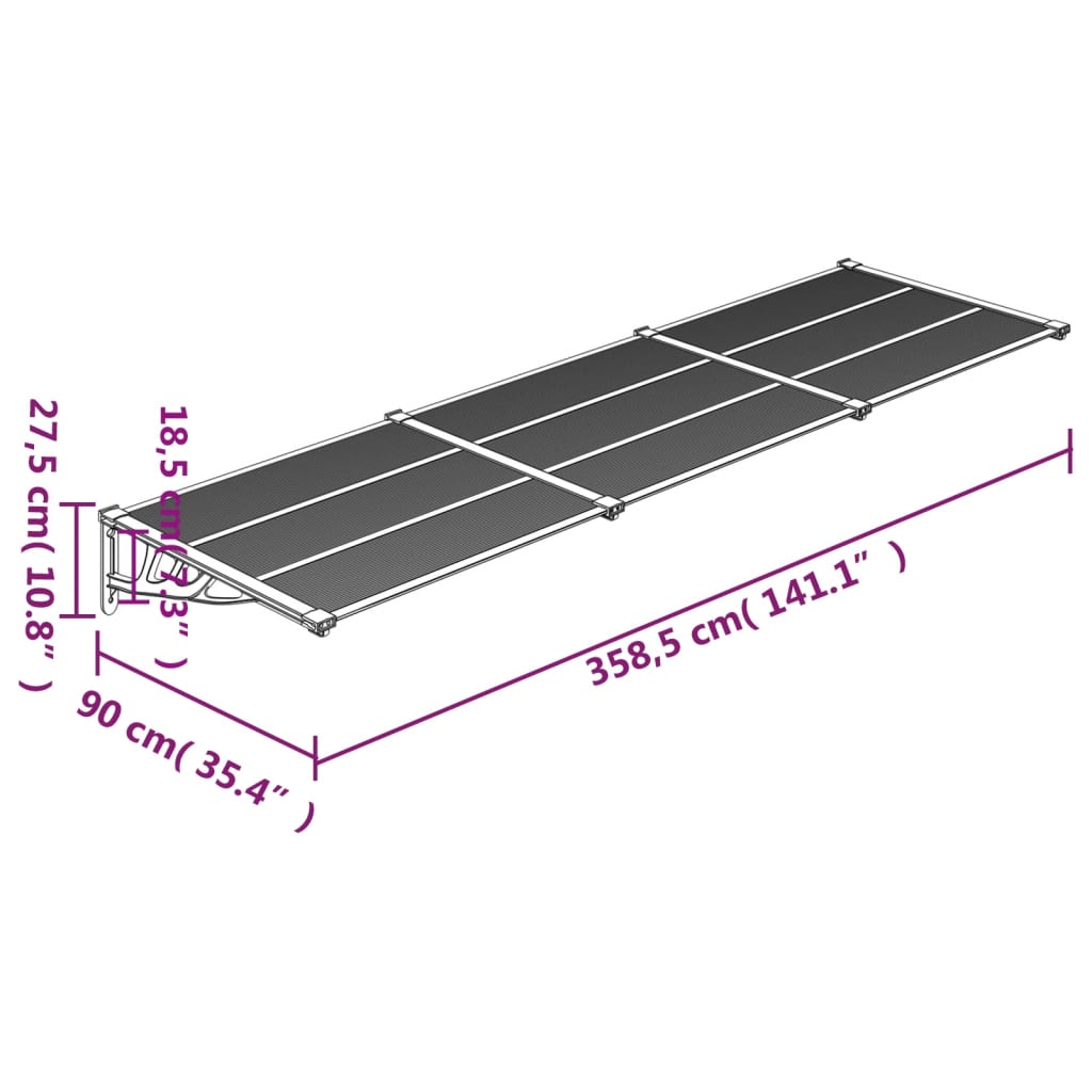 Deurluifel 122x90 cm polycarbonaat grijs en transparant