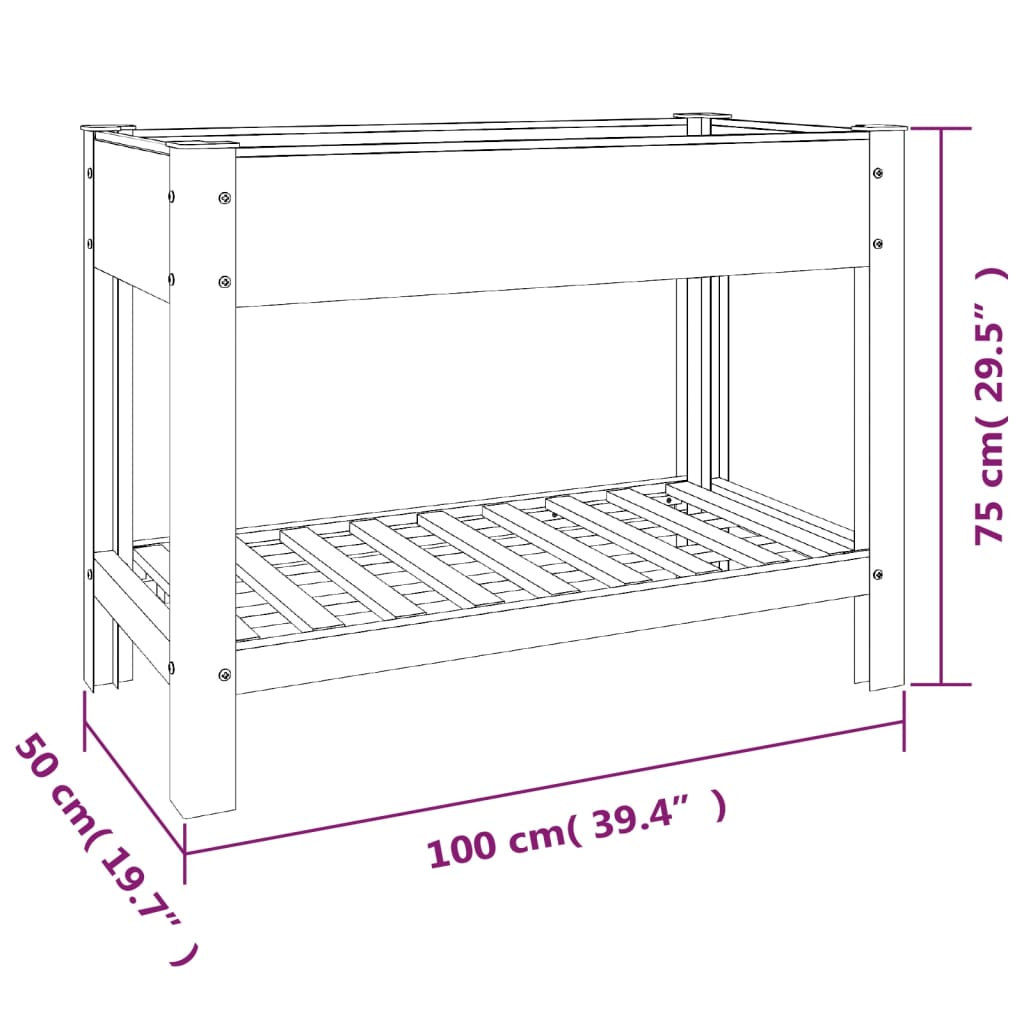 Plantenbak verhoogd met schap 75x50x90 cm HKC grijs