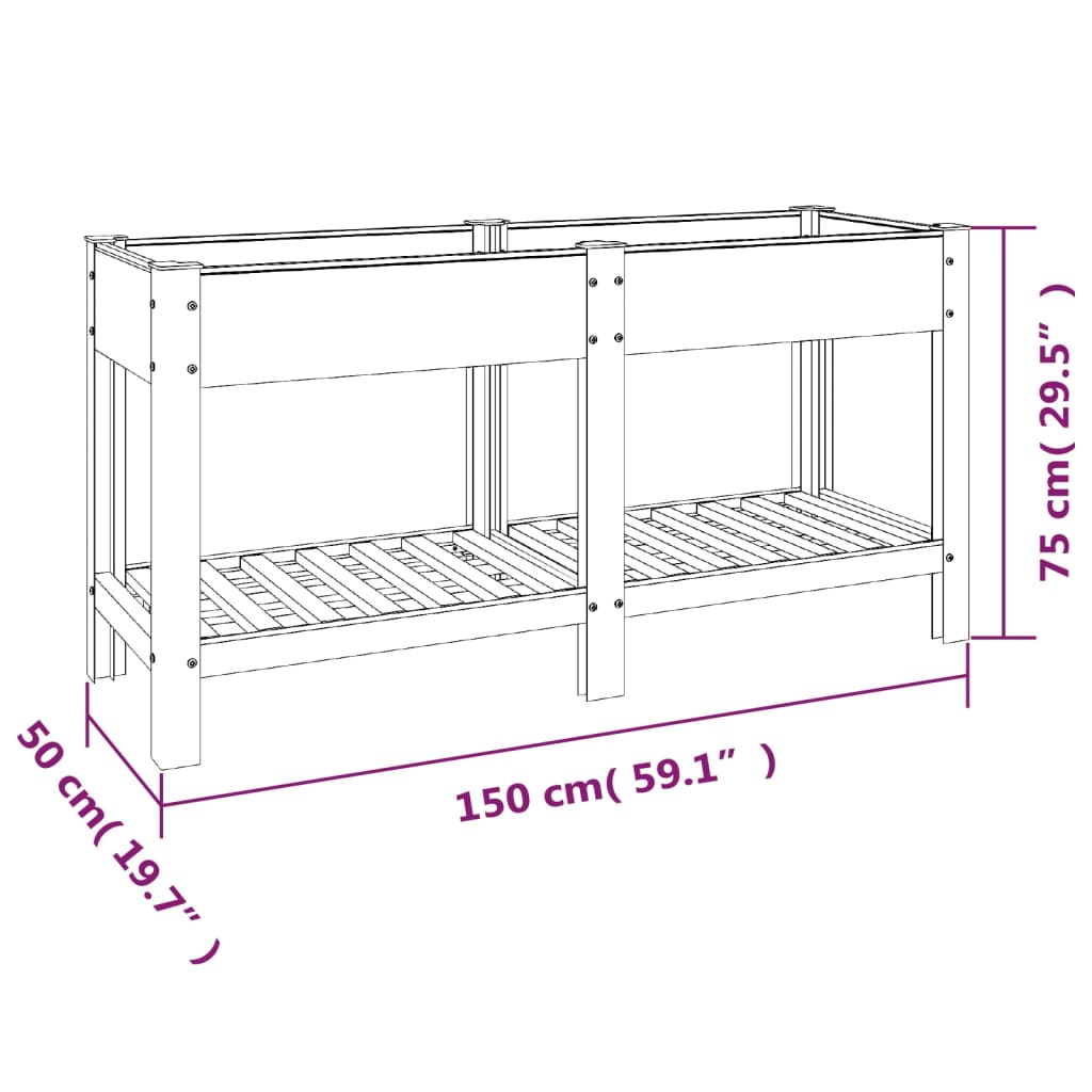 Plantenbak verhoogd met schap 200x50x75 cm HKC grijs