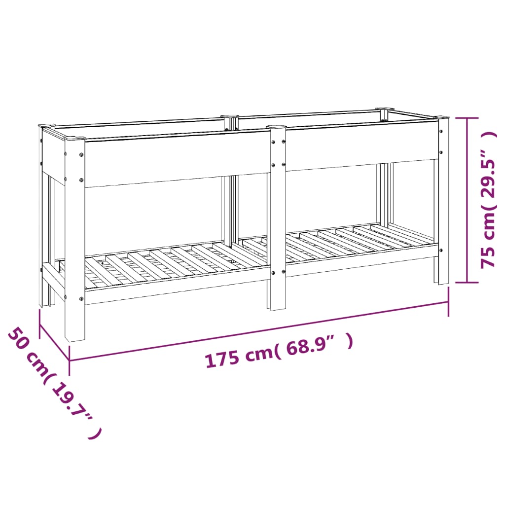 Plantenbak verhoogd met schap 75x50x90 cm HKC grijs