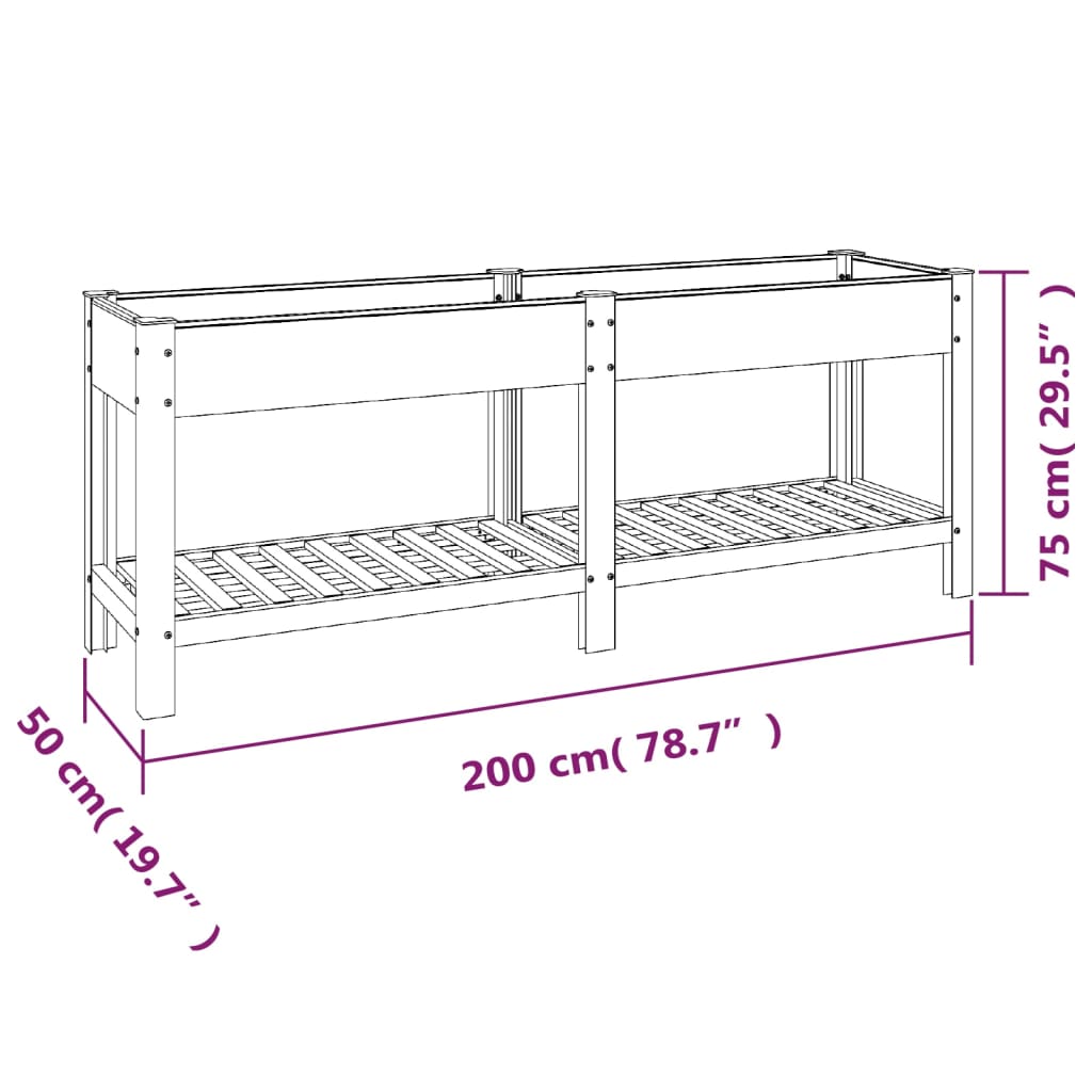 Plantenbak verhoogd met schap 200x50x75 cm HKC grijs