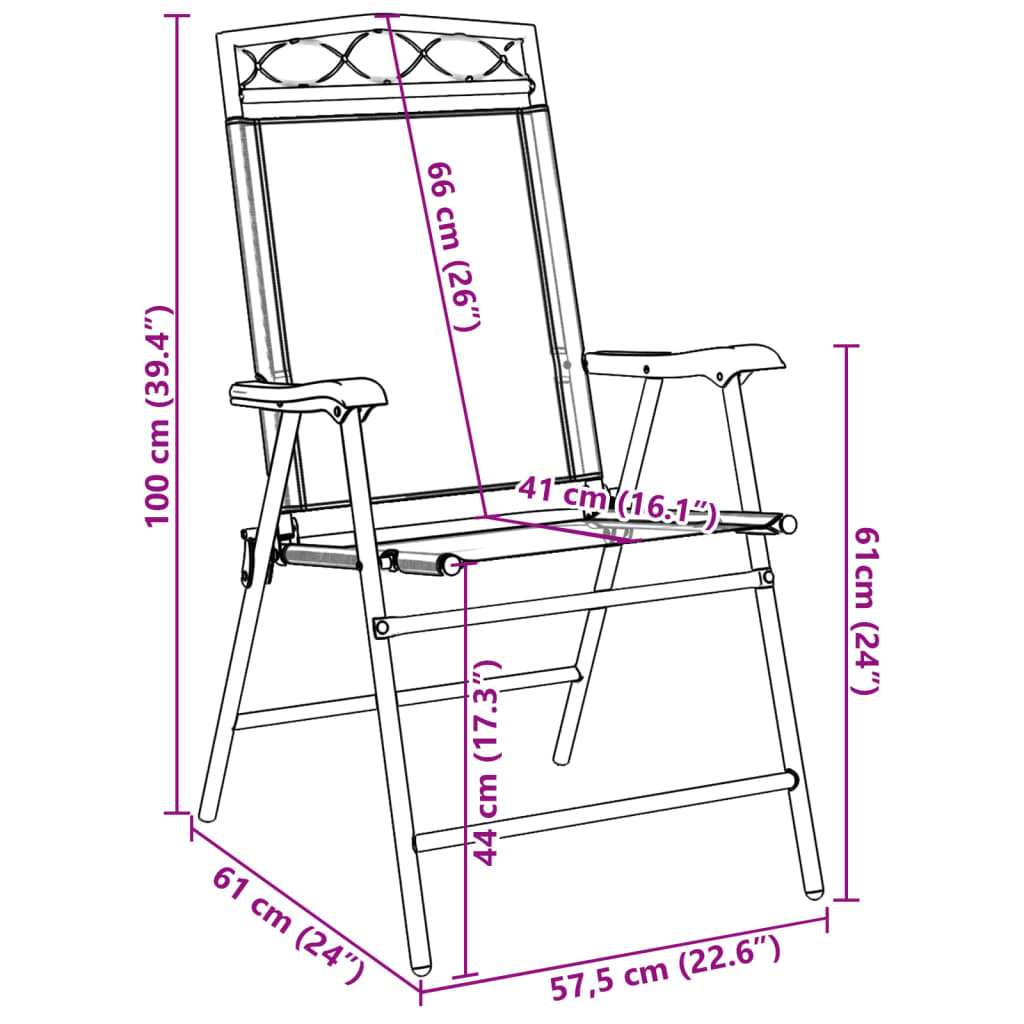 Tuinstoelen 2 st inklapbaar staal en textileen gemêleerd grijs