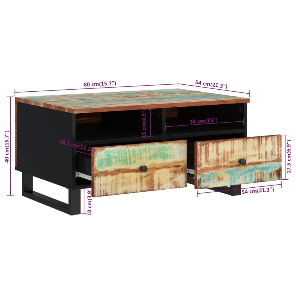 Salontafel 80x54x40 cm massief mangohout en bewerkt hout