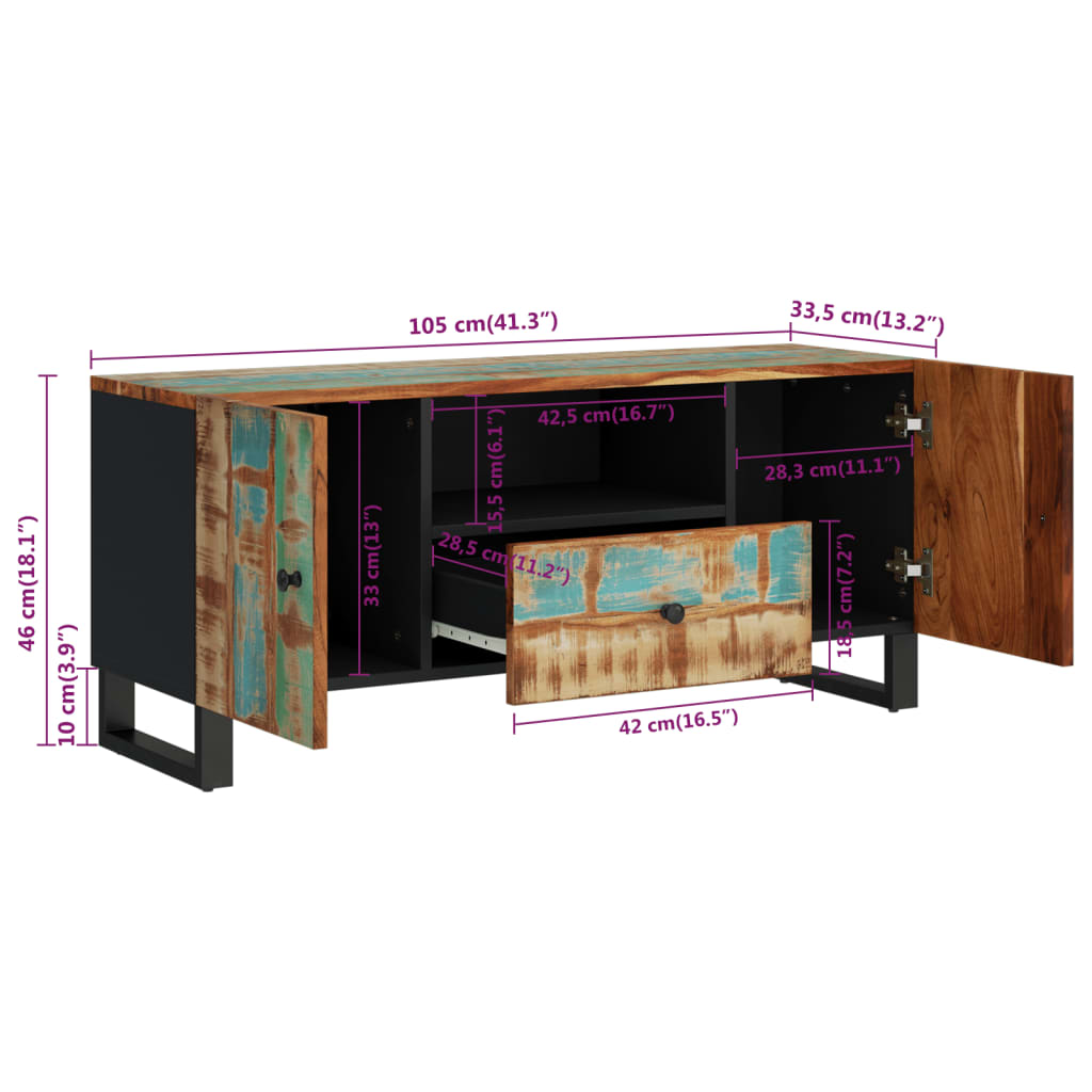 Tv-meubel 105x33,5x46 cm massief acaciahout en bewerkt hout