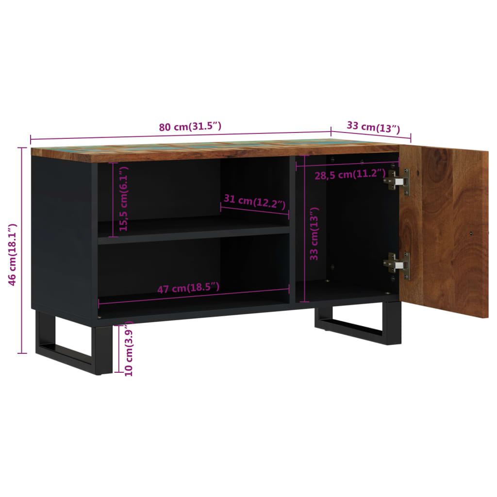 Tv-meubel 80x33x46 cm massief hout gerecycled en bewerkt hout