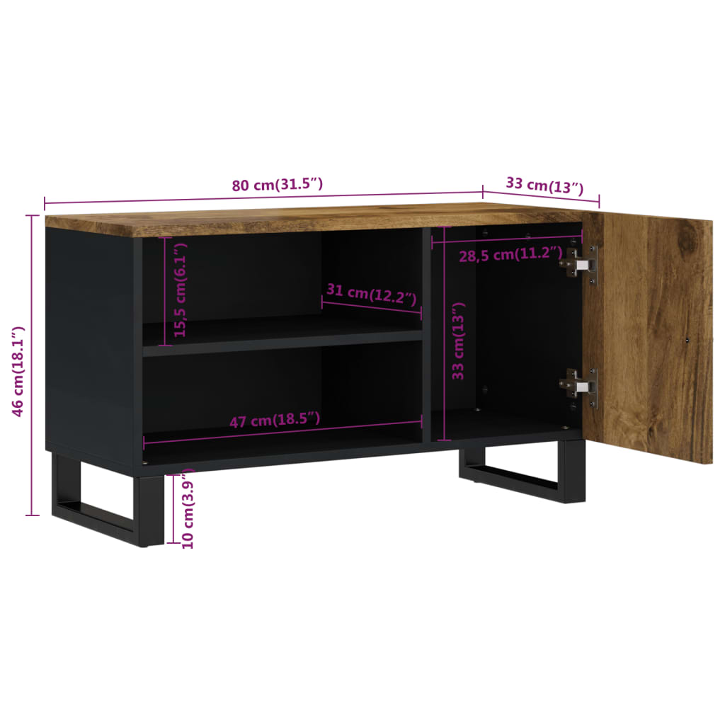 Tv-meubel 80x33x46 cm massief hout gerecycled en bewerkt hout