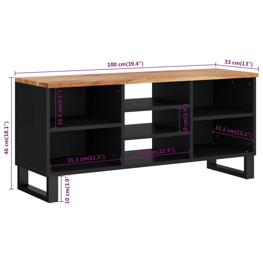 Tv-meubel 100x33x46 cm massief mangohout en bewerkt hout